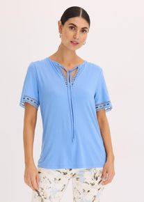 Shirt-Tunika mit Spitzenband in blau, Grösse 52/54 (XXL), bonprix