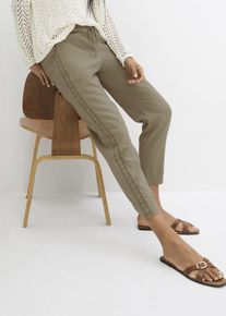 Leinenhose mit seitlichem Spitzeneinsatz knöchelfrei in grün, Grösse 50, bonprix
