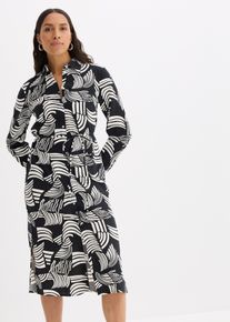 bedrucktes Blusenkleid aus leichtem Leinen-Mix in schwarz, Grösse 40, bonprix