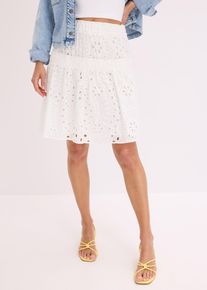 Minirock mit Lochstickerei in weiss, Gr&ouml;sse 40, 100% Baumwolle, bonprix