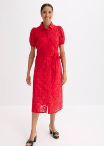 Lochstickerei-Blusenkleid aus reiner Baumwolle in rot, Grösse 40, 100% Baumwolle, bonprix