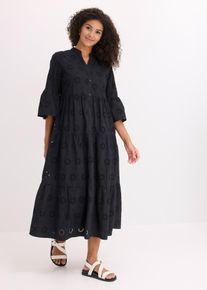 Maxikleid aus reiner Baumwolle in schwarz, Grösse 40, 100% Baumwolle, bonprix
