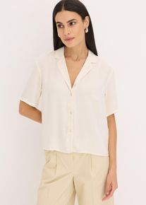 Satin-Bluse mit Reverskragen in beige, Grösse 50, bonprix