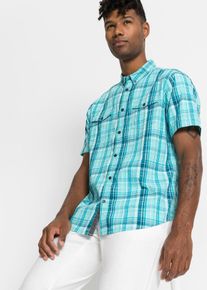 Seersucker-Kurzarmhemd aus reiner Baumwolle in blau, Grösse 43/44 (XL), 100% Baumwolle, bonprix
