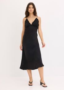 Maxikleid aus fließendem Satin in schwarz, Grösse 34, bonprix