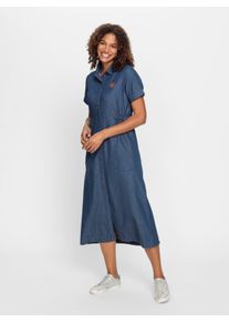 WITT Damen Jeanskleid mit Bindeband auf Taillenhöhe, blue-stone-washed, Größe 44, 100% Baumwolle