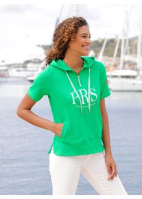 WITT Damen Sweatshirt mit kurzen Ärmeln, grasgrün-weiß-bedruckt, Größe 54, 50% Baumwolle, 50% Polyester