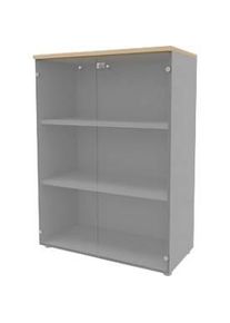 Glastürenschrank ARLON OFFICE, 3 Ordnerhöhen, Glastüren ohne Rahmen, B 900 x T 450 x H 1232 mm, Eiche-Dekor/alu