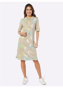 WITT Damen Shirtkleid mit Buchstaben-Druck, sand-mint-bedruckt, Größe 56, 100% Baumwolle