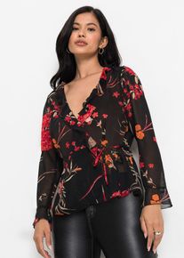 Chiffon-Wickel-Bluse in schwarz, Grösse 48, bonprix