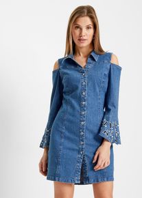 Jeanskleid mit Cut-Outs and Strasssteinen in blau, Grösse 34, aus über 80% Baumwolle, bonprix