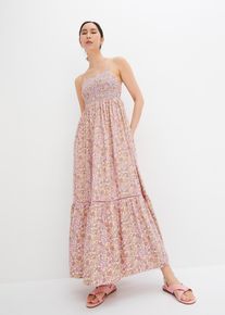 Maxikleid mit Smok in beige, Grösse 44, bonprix