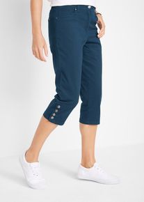 Baumwoll-Capri-Hose mit Bequembund und Knöpfen in blau, Grösse 38, 97% Baumwolle, bonprix