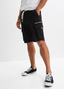 Stretch-Schlupf-Bermuda mit Cargotaschen Regular Fit in schwarz, Grösse 50, 97% Baumwolle, bonprix