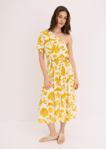 bedrucktes One-Shoulder-Kleid aus strukturierter Viskose in weiss, Grösse 46, bonprix