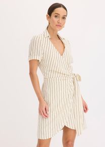 Wickelkleid in Leinen-Optik in beige, Grösse 46, bonprix