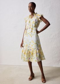 Maxikleid aus Ramie und zartem Blütendruck in gelb, Grösse 40, bonprix