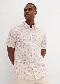 geblümtes Kurzarmhemd aus reiner Bio-Baumwolle in lila, Grösse 47/48 (3XL), 100% Baumwolle, bonprix