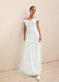 Carmen-Brautkleid mit Spitze in weiss, Grösse 34, bonprix