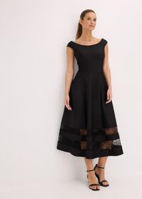 Carmen-Kleid mit Spitze und Gürtel in schwarz, Grösse 32/34 (XS), bonprix