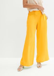 Marlenehose aus luftigem Leinen-Mix in gelb, Grösse 48, bonprix