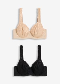Bügel-BH mit zarter Spitze (2er Pack) in beige, Grösse 95C, bonprix