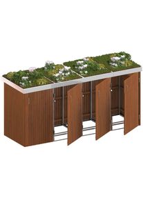 Binto Mülltonnenbox für 4 Behälter, Hartholz mit Pflanzschale Mülltonnenverkleidung günstig