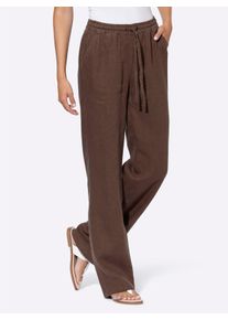 Heine Witt Damen Leinenhose mit weitem Bein, schoko, Größe 48, 100% Leinen