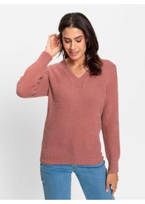 WITT Damen Langarm-Pullover mit V-Ausschnitt, rosenholz, Größe 50, 75% Polyamid, 15% Viskose, 10% Polyester