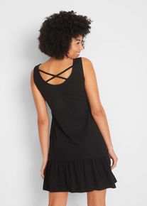 Jerseykleid mit Volants und Rückendetail in schwarz, Grösse 48/50 (XL), 100% Baumwolle, bonprix
