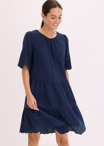 Robe en gaze de coton &agrave; broderies anglaises en bleu, Taille 46, 100% coton, Couleur/Motif: bleu fonc&eacute;, bonprix