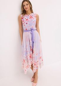 Chiffonkleid mit Zipfelsaum und Bindeband in lila, Grösse 42, bonprix