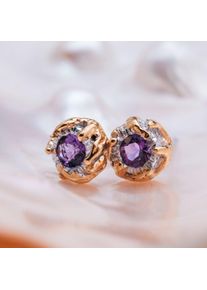 Holzkern Ohrringe Damen Gold und Amethyst