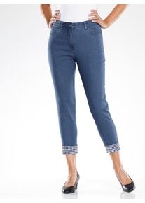 WITT Damen 7/8-Jeans mit Karo-Details, blue-stone-washed, Größe 40, 81% Baumwolle, 17% Polyester, 2% Elasthan. Besatz: 65% Baumwolle, 35% Polyester