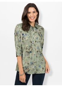 WITT Damen Hemdbluse mit Biesen, pistazie-zitrone-bedruckt, Gr&ouml;&szlig;e 40, 100% Baumwolle