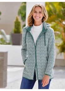 Witt Damen Kapuzenfleecejacke in Melange-Optik, grün-weiß-gemustert, Größe 52, 100% Polyester