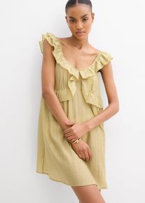Transparentes Minikleid mit Volants in grün, Grösse 42, bonprix