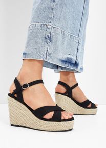 Keilsandaletten in Bast-Optik in schwarz, Gr&ouml;sse 36, bonprix