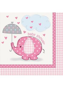 UNIQUE 16 Elefanten Baby Party Servietten Rosa 33cm