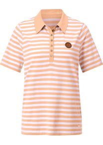 Damen Poloshirt apricot-weiss-geringelt