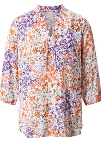 Damen Schlupf-Bluse ecru-lila-bedruckt