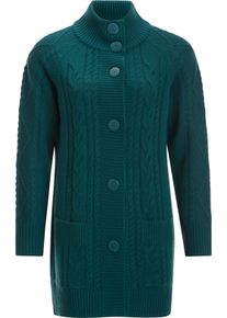 Damen Strickjacke mit Links- und Zopf-Strickmuster petrol