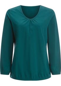 Damen Langarmshirt mit Raffung am Ausschnitt petrol