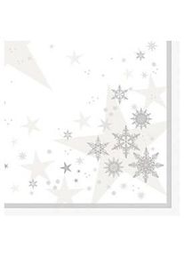 Servietten Papstar ROYAL Collection Stars & Snowflakes, Stoffoptik, 1/4 Falz, B 400 x H 400 mm, FSC®-Papier, weiss, 20 Stück