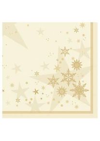 Servietten Papstar ROYAL Collection Stars & Snowflakes, Stoffoptik, 1/4 Falz, B 400 x H 400 mm, FSC®-Papier, champagnerfarben, 20 Stück