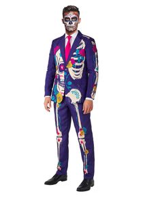 OppoSuits SuitMeister Sugar Skull Anzug | Halloween Kost&uuml;m f&uuml;r M&auml;nner | Gr&ouml;&szlig;e: XXL | Farbe: Lila