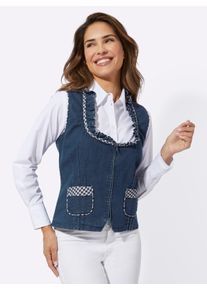 WITT Damen Jeansweste mit Rüschen, blue-stone-washed, Größe 42, 81% Baumwolle, 17% Polyester, 2% Elasthan. Besatz: 65% Baumwolle, 35% Polyester