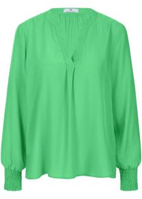 Peter Hahn - Bluse mit V-Öffnung am Rundhals-Ausschnitt, grün, Gr. 48, Kunstfaser