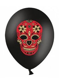 partydeco 6 palloncini Dia de los Muertos neri con teschio rosso 30cm