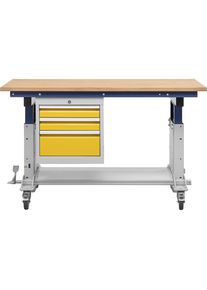 Poste de travail assis-debout Supporter avec armoire à tiroirs, plateau en multiplis de hêtre, l x p 1600 x 790 mm